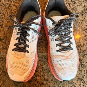 Hoka One One White and Pink Athletic Shoes